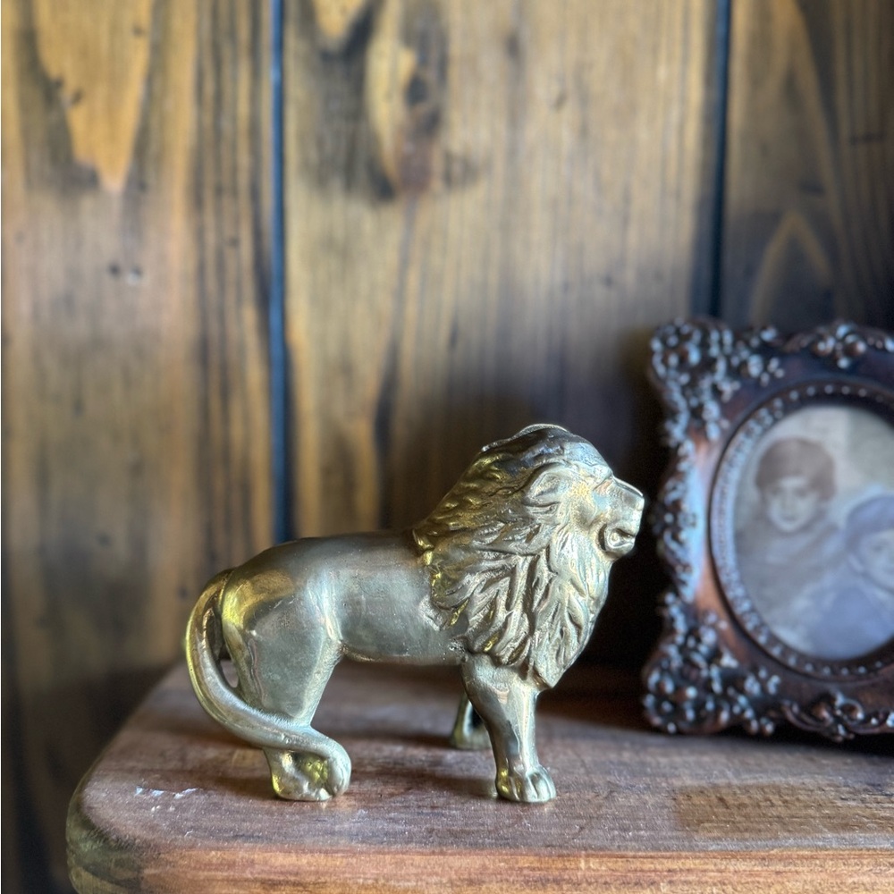 Antique Gold cast iron Lion coin bank- Decorative Collectible